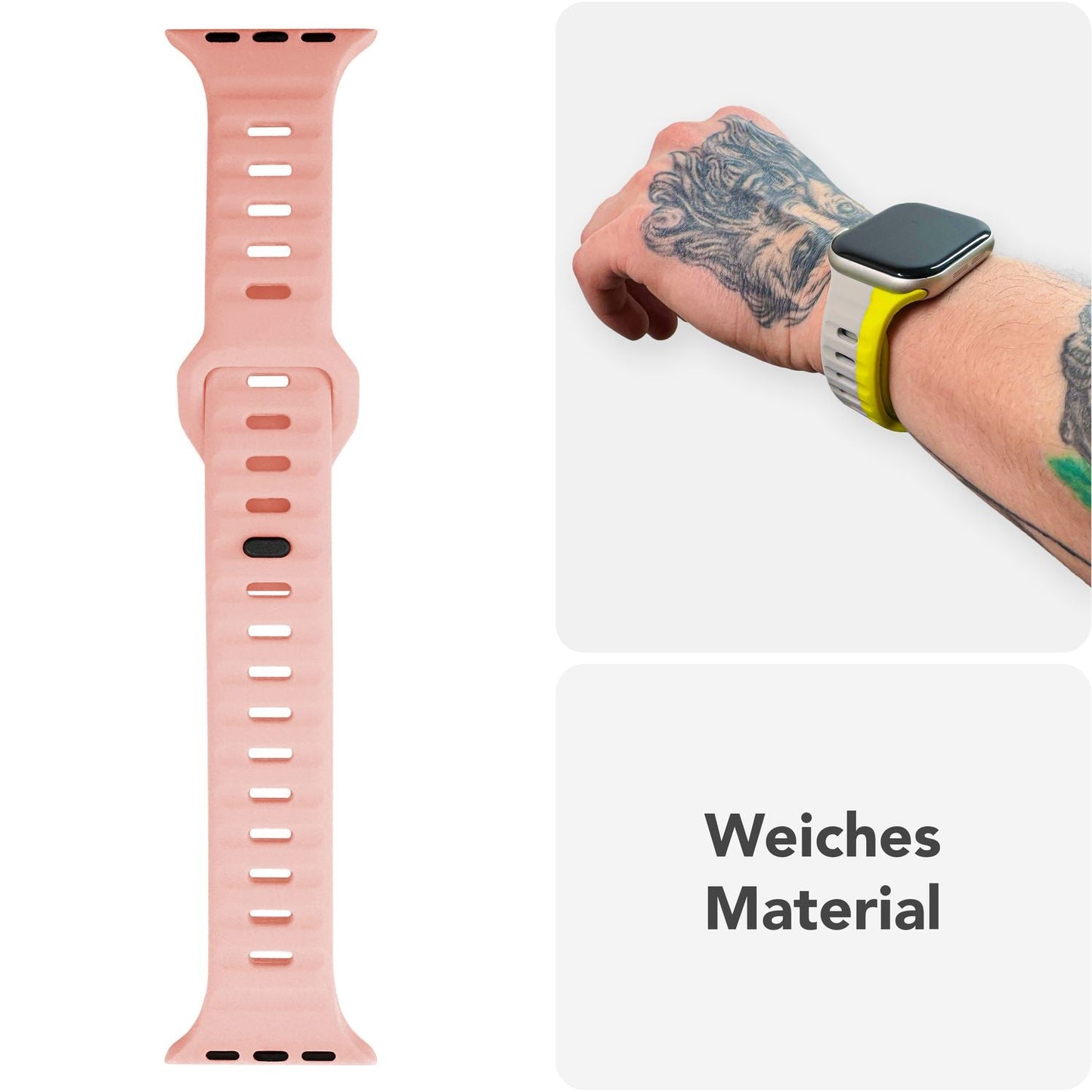 NALIA Motion Armband für Apple Watch Ultra/SE/10/9/8/7/6/5/4/3/2/1, Gehäusegröße 42/44/45/46/49mm, Soft Silikon Ersatz Sportarmband mit Steck-Pin Verschluss