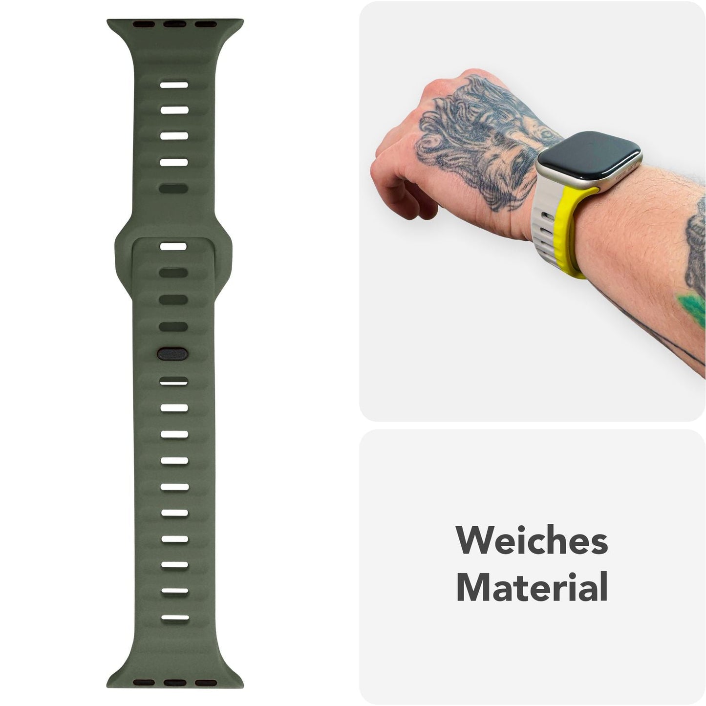 NALIA Motion Armband für Apple Watch Ultra/SE/10/9/8/7/6/5/4/3/2/1, Gehäusegröße 42/44/45/46/49mm, Soft Silikon Ersatz Sportarmband mit Steck-Pin Verschluss