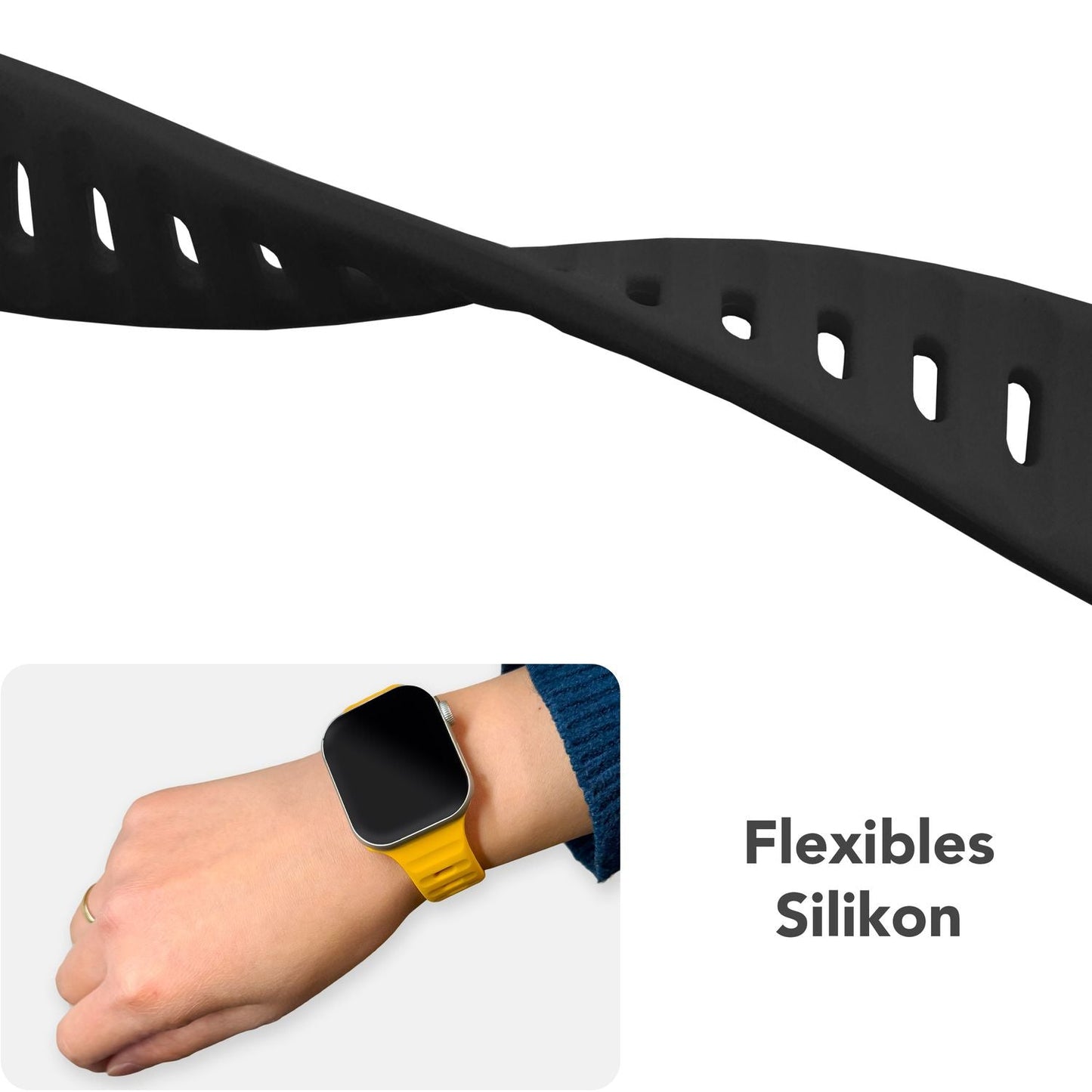 NALIA Motion Armband für Apple Watch Ultra/SE/10/9/8/7/6/5/4/3/2/1, Gehäusegröße 42/44/45/46/49mm, Soft Silikon Ersatz Sportarmband mit Steck-Pin Verschluss