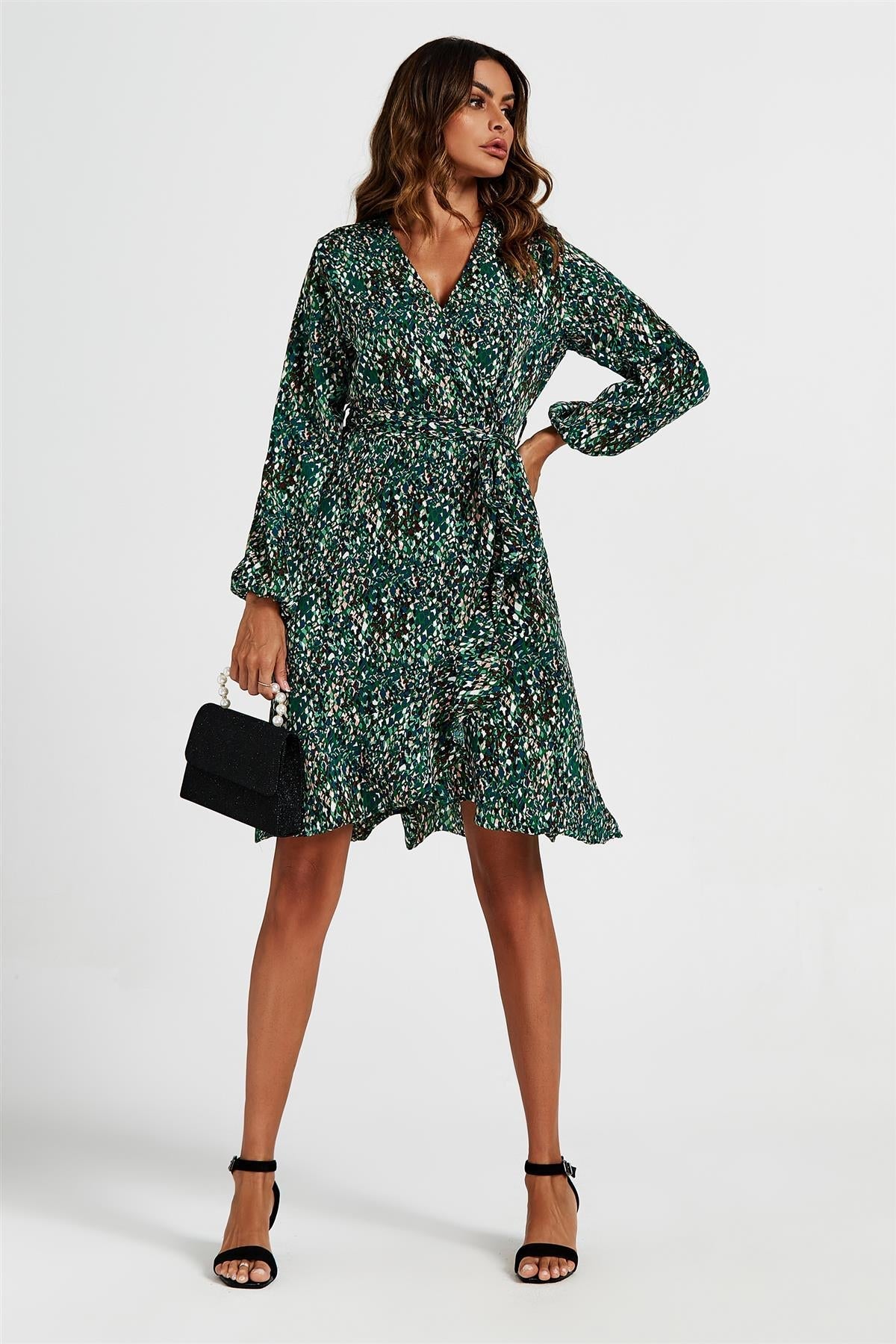 Wrap Top Midi Dress In Green