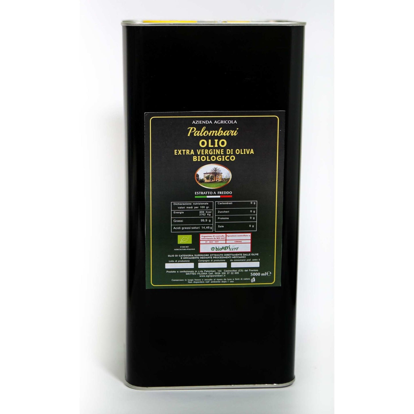 Ulei de măsline organic extravirgin Palombari - Capacitate 5 litri, Dimensiuni 25 x 9 cm, Origine Calabria