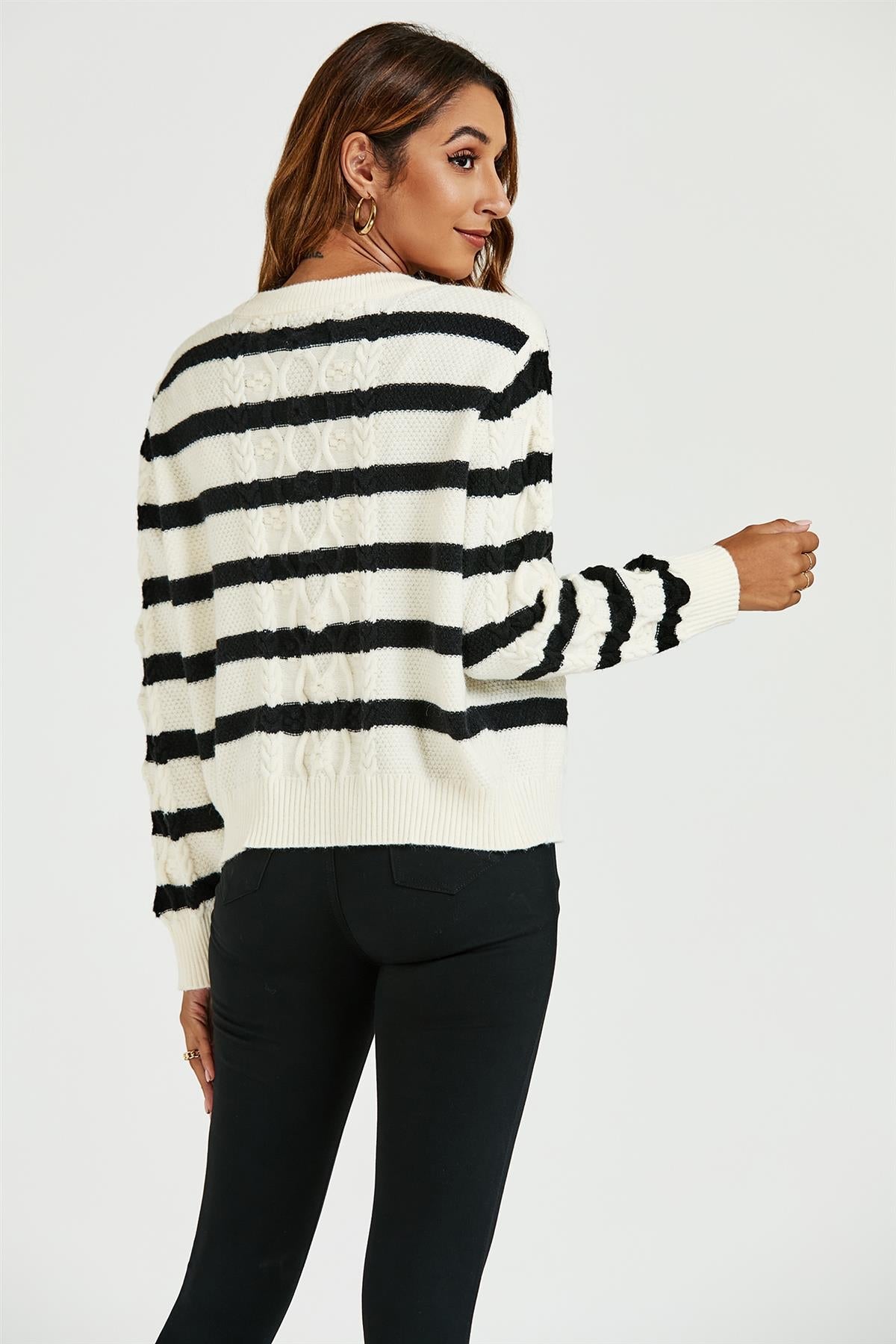 Stripe Pattern Knitted Cardigan In Black