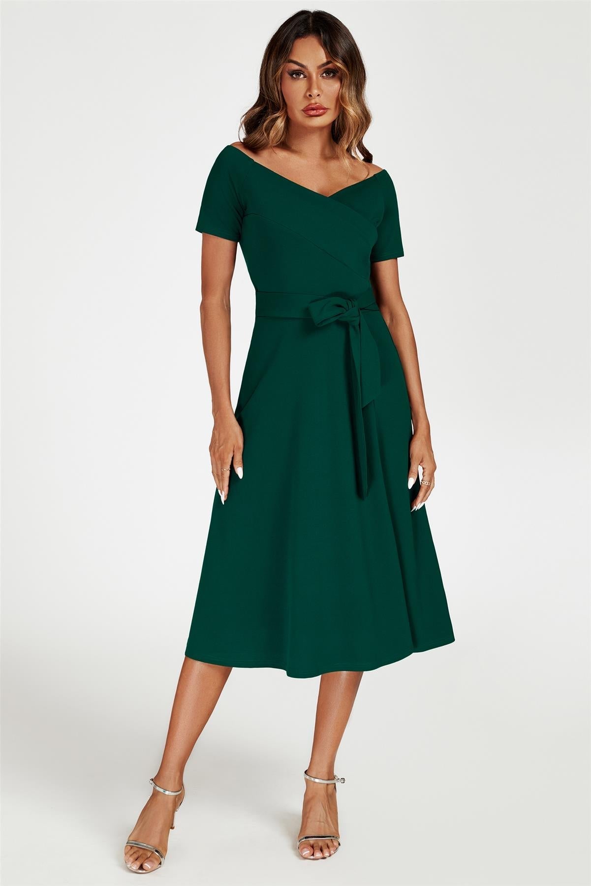 Rochie midi Bardot verde