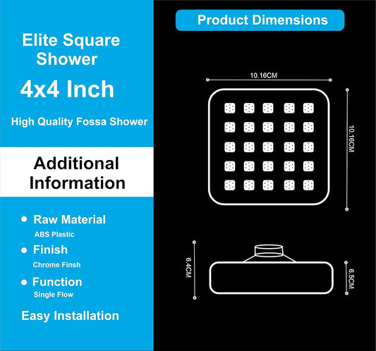 Fossa 4"x4" Square Elite Shower Head - High Pressure Rain - Luxury Design - 1-Min Install - Easy Clean Adjustable for Your Bathroom Shower Heads (With 9" Arm)-1
