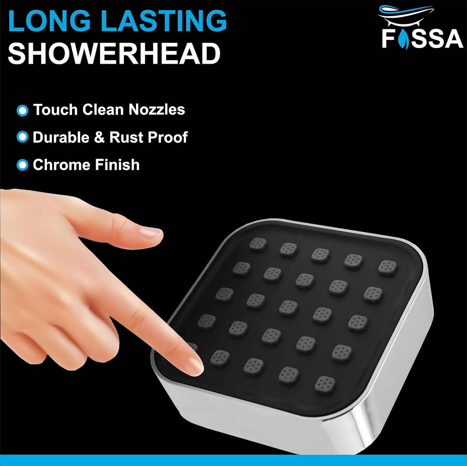 Fossa 4"x4" Square Elite Shower Head - High Pressure Rain - Luxury Design - 1-Min Install - Easy Clean Adjustable for Your Bathroom Shower Heads (With 9" Arm)-2