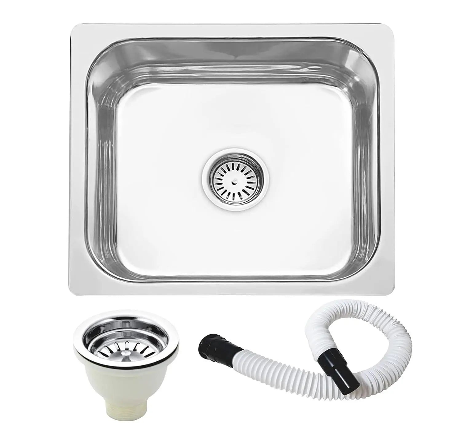 Fossa 20"x17"x08" inch Single Bowl 304 Grade Stainless Steel Kitchen Sink With PVC Coupling Glossy Finish-0