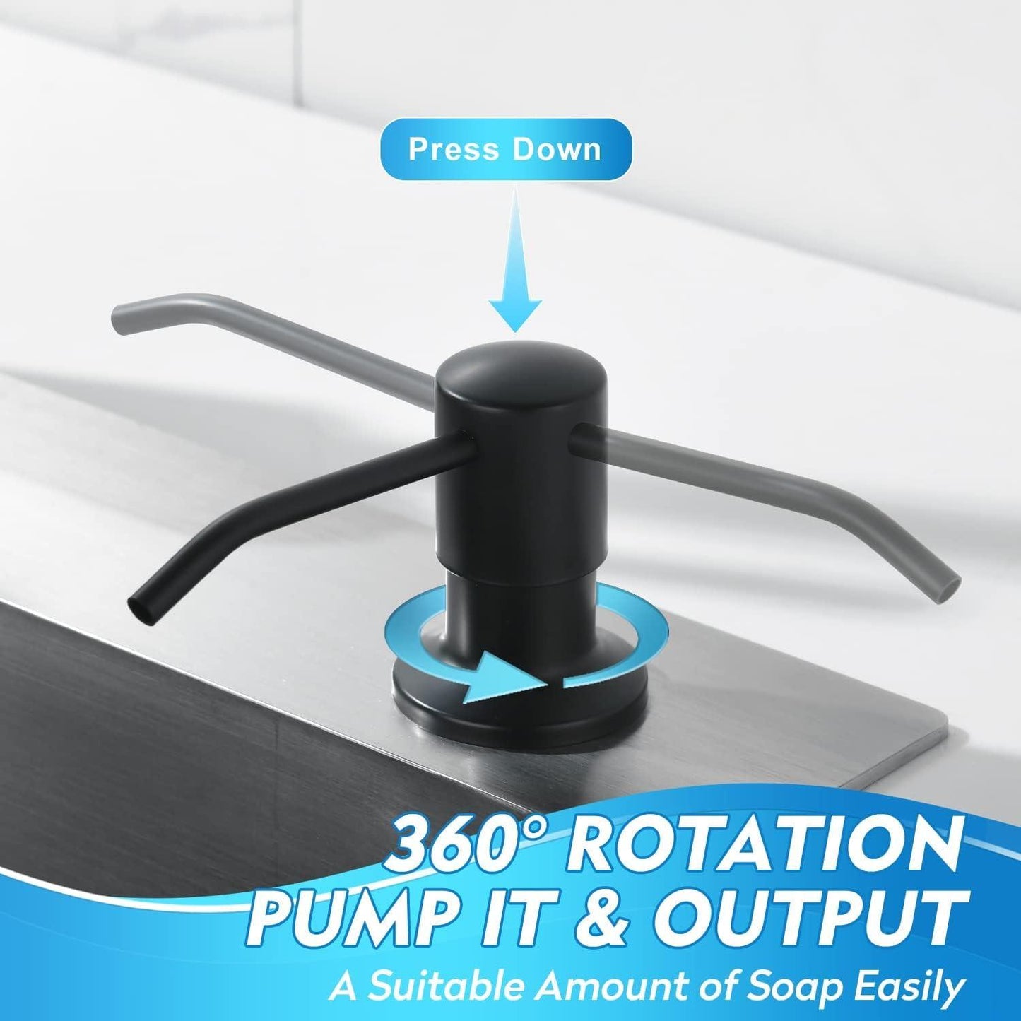 Fossa Soap Dispenser for Kitchen Sink Stainless Steel Built in Sink Soap Dispenser with Refillable Bottle 300ml Capacity Black-2