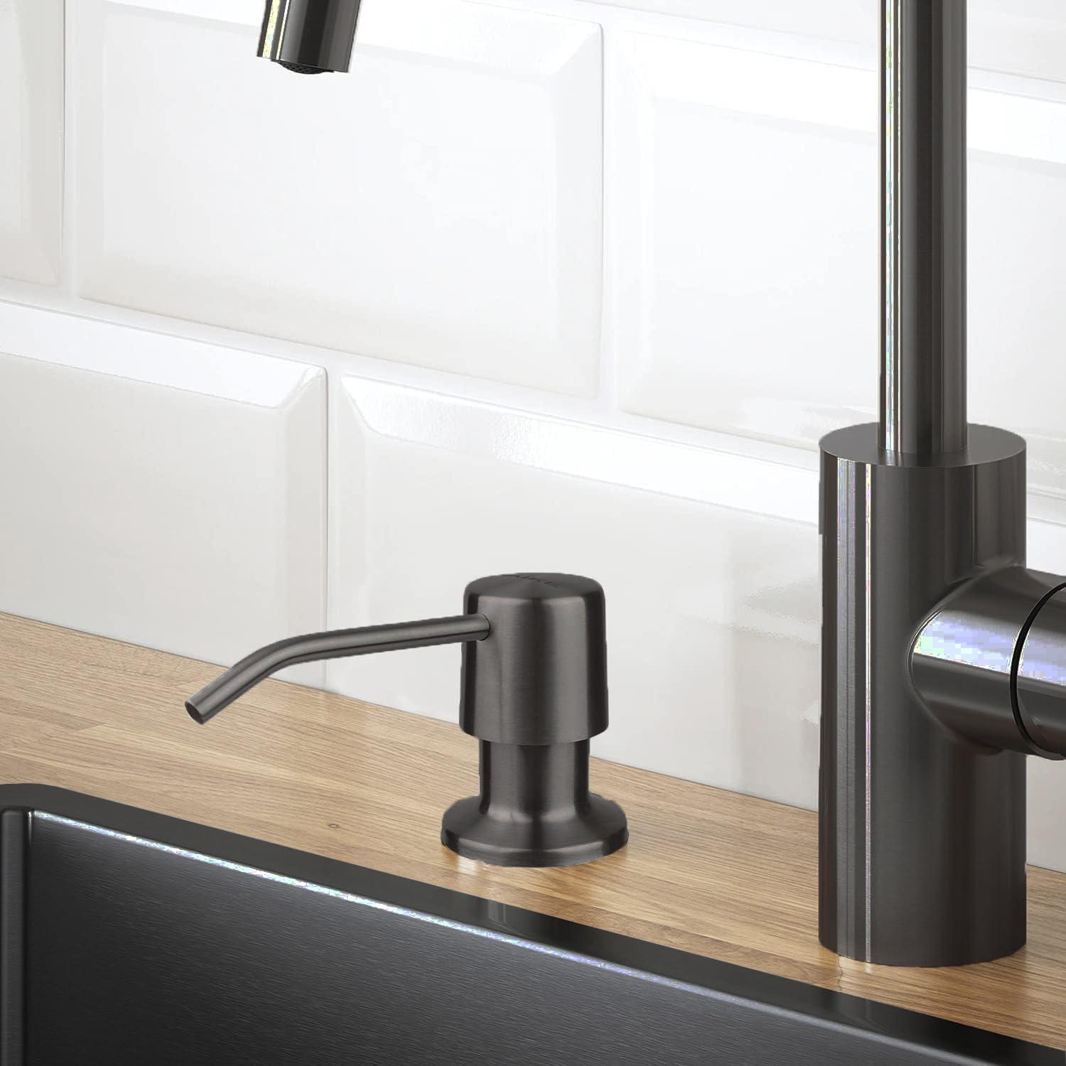 Fossa Soap Dispenser for Kitchen Sink Stainless Steel Built in Sink Soap Dispenser with Refillable Bottle 300ml Capacity Black-1