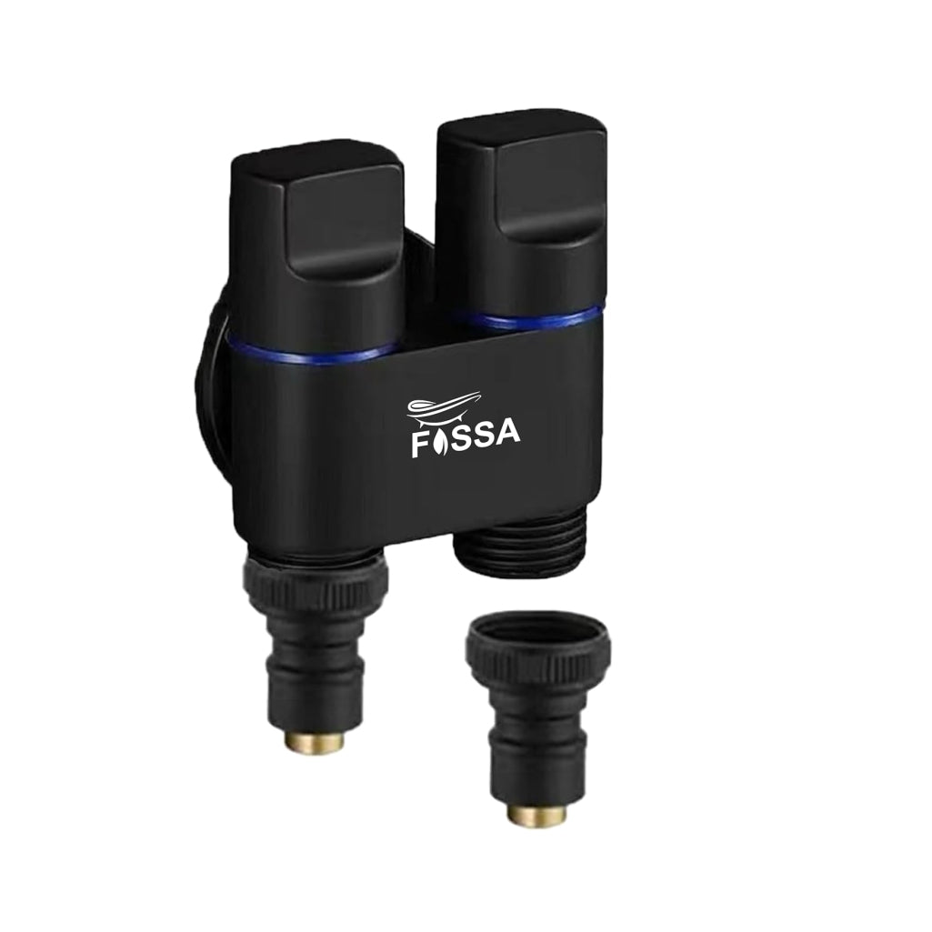 Fossa Shower Diverter Valve,Two Outlets Dual Control Washing Machine Tap Triangular Adapter Valve Spare Parts for Toilet, Bidet, Shower, Sink, (Chrome Finish) Black with Nozzle-0