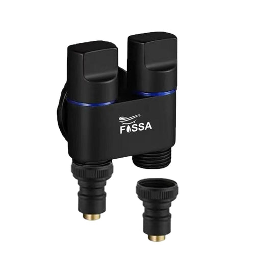 Fossa Shower Diverter Valve,Two Outlets Dual Control Washing Machine Tap Triangular Adapter Valve Spare Parts for Toilet, Bidet, Shower, Sink, (Chrome Finish) Black with Nozzle-0