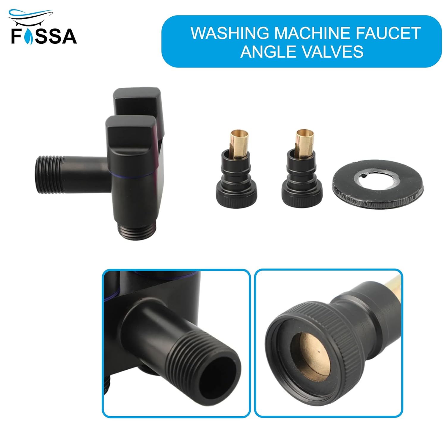 Fossa Shower Diverter Valve,Two Outlets Dual Control Washing Machine Tap Triangular Adapter Valve Spare Parts for Toilet, Bidet, Shower, Sink, (Chrome Finish) Black with Nozzle-4