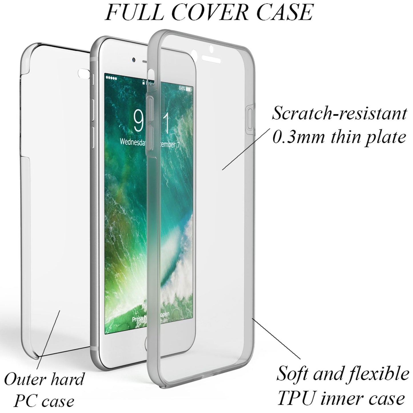 NALIA 360 Grad Handy Hülle für Apple iPhone 8 Plus / 7 Plus, Full Cover Case