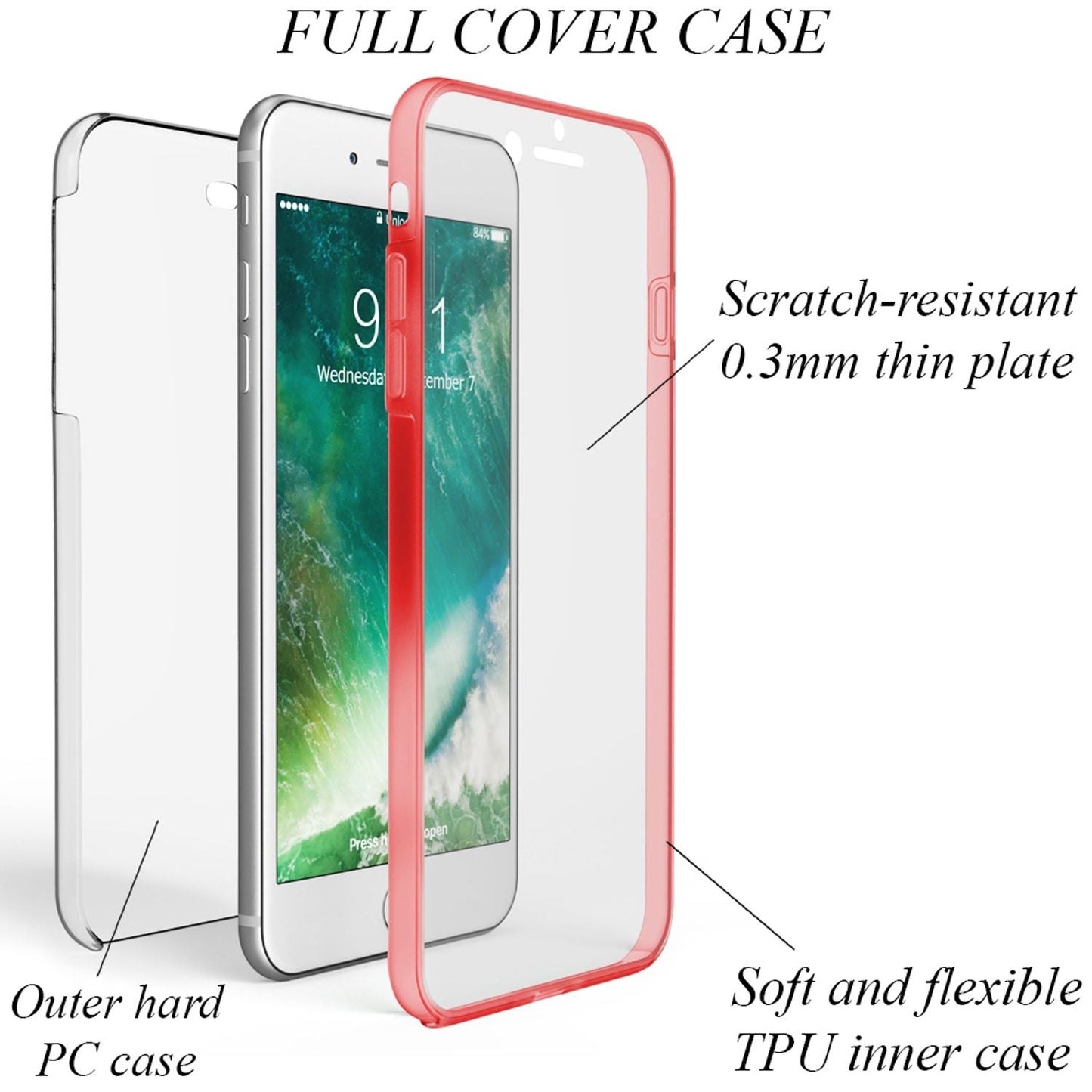 NALIA 360 Grad Handy Hülle für Apple iPhone 8 Plus / 7 Plus, Full Cover Case