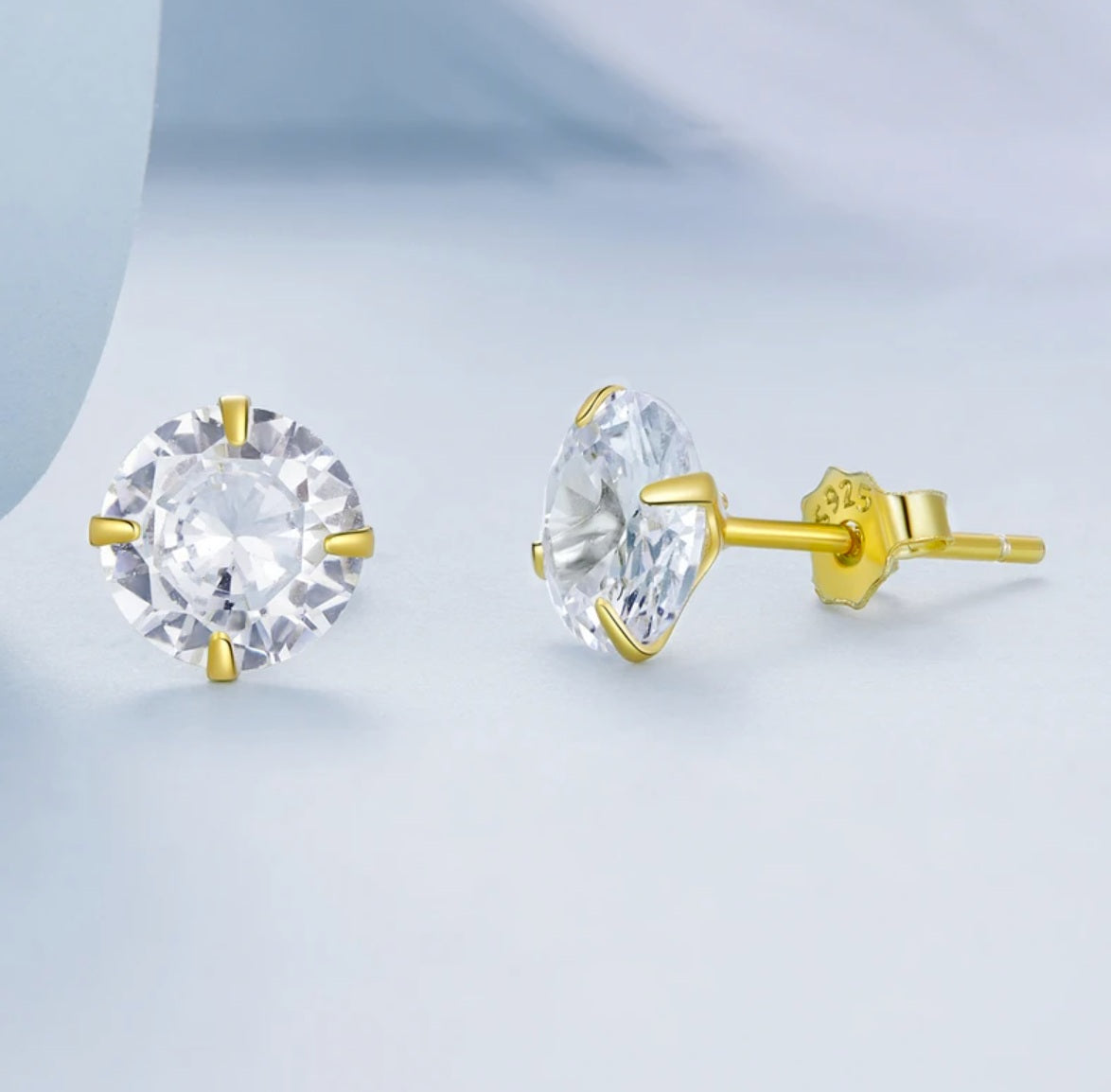 Cercei cu șurub din argint 925, zirconiu cubic tăiat briliant, 7 mm