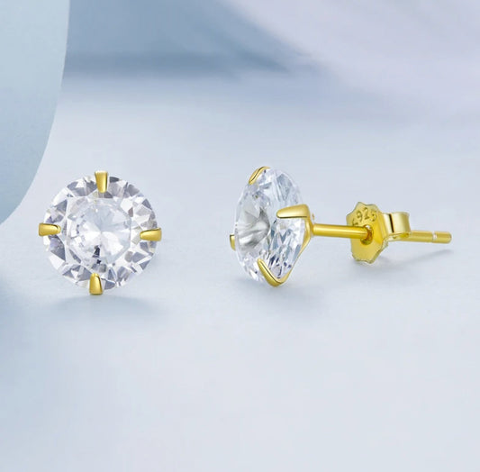 Cercei cu șurub din argint 925, zirconiu cubic tăiat briliant, 7 mm