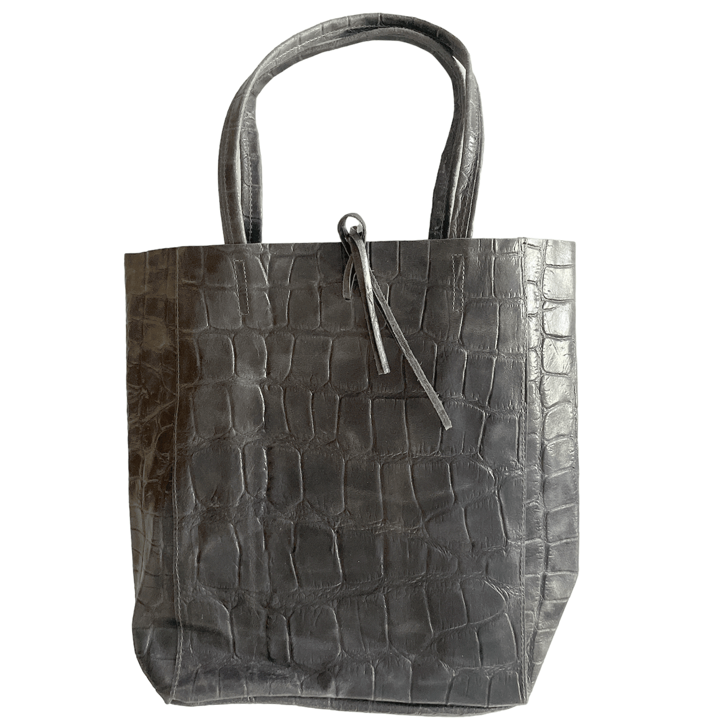 Leder Shopper mit Innentasche Kroko Grau