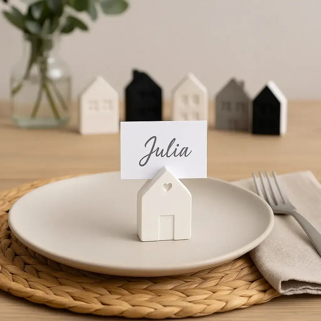 NordCraft MiniDekoHäuschen Porzellan Weiß - 15 Stück, Maße Variabel