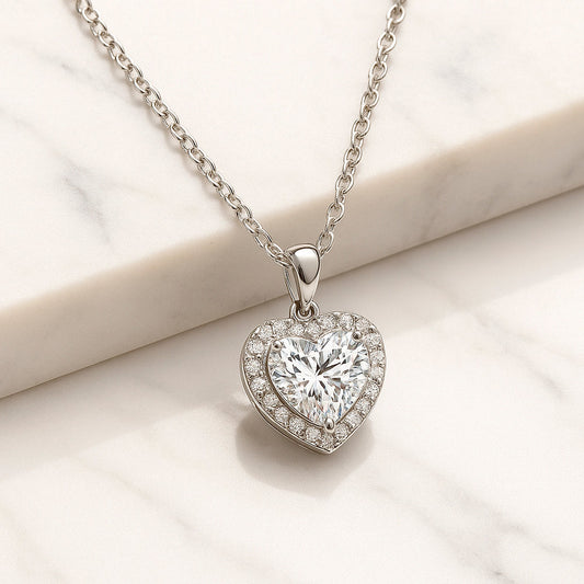 Colier cu pandantiv din argint 925, inimă cu cristal, 45cm