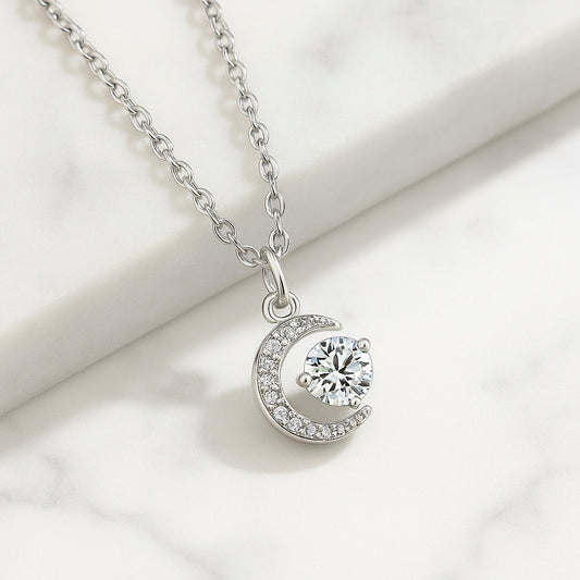 Colier cu pandantiv din argint 925, lună, 45cm