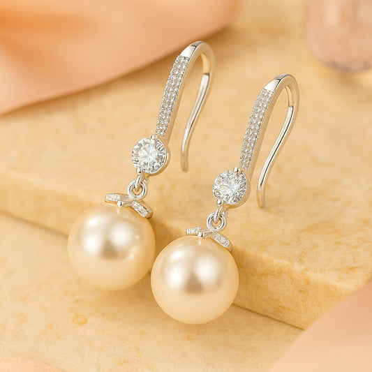 LunaSilber Ohrringe Hängende Perlen - 925 Sterling Silber, Länge 2 cm