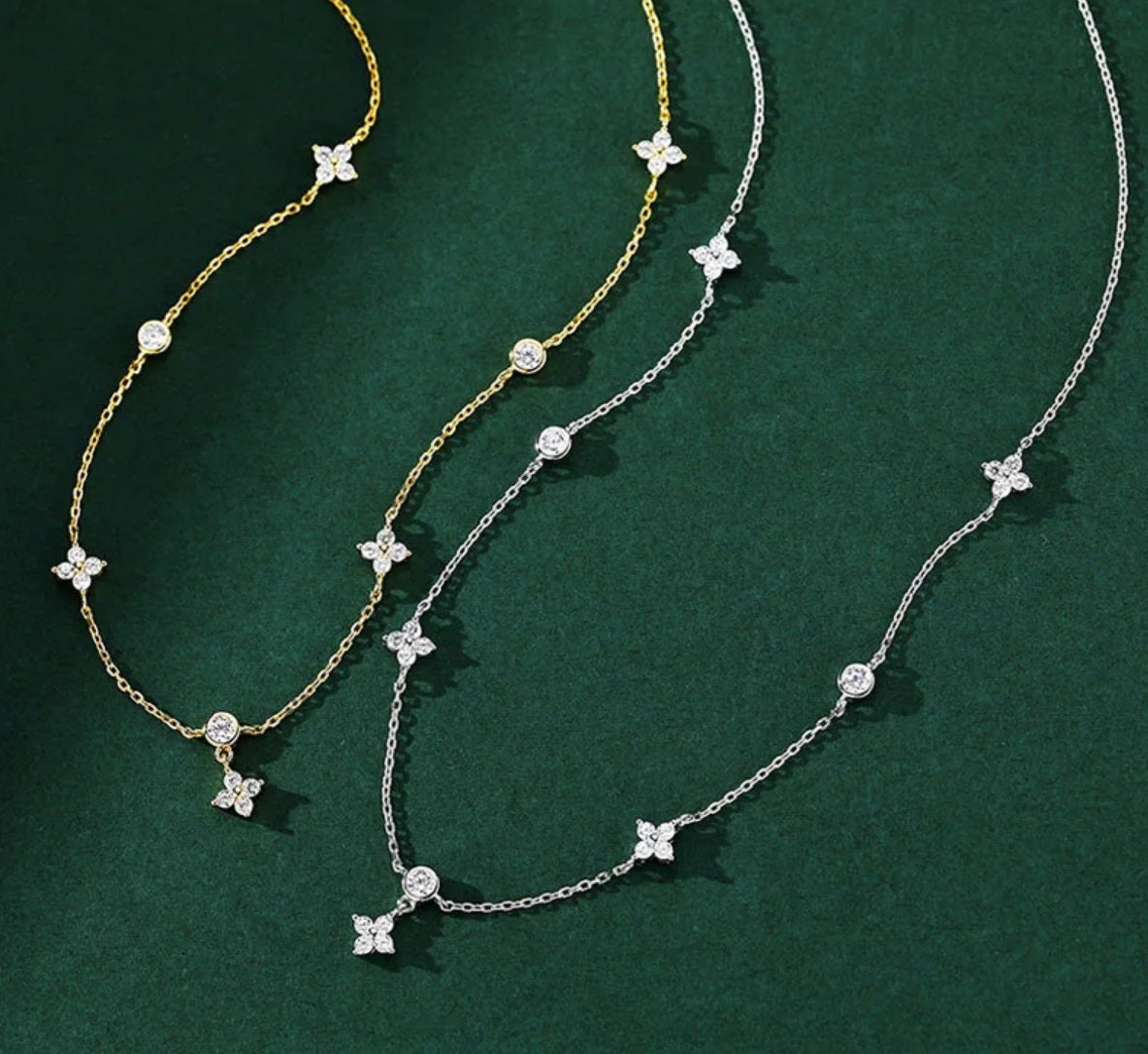 Colier cu pandantiv din argint 925, floare cu patru petale, 45cm