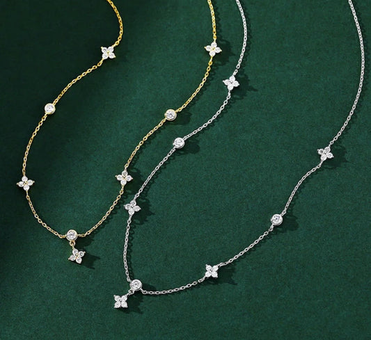 Colier cu pandantiv din argint 925, floare cu patru petale, 45cm