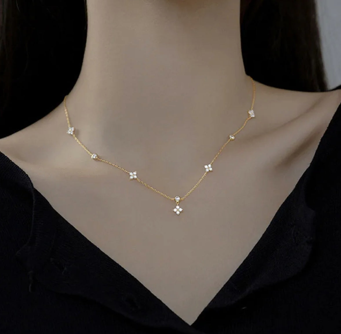 Colier cu pandantiv din argint 925, floare cu patru petale, 45cm