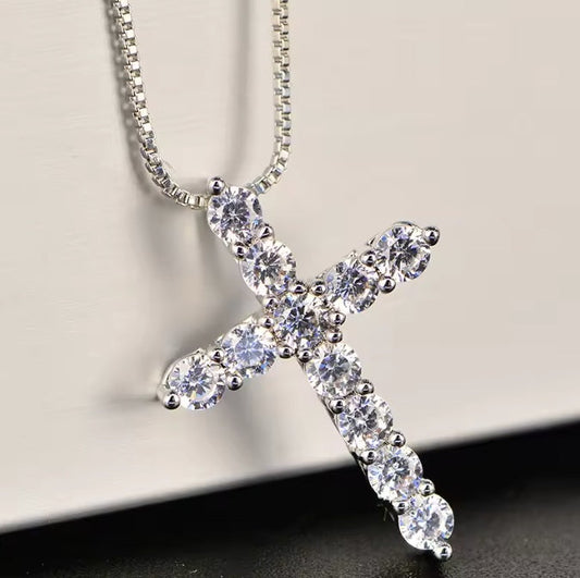 Colier cu pandantiv din argint 925, pandantiv cruce cu strasuri, 50cm