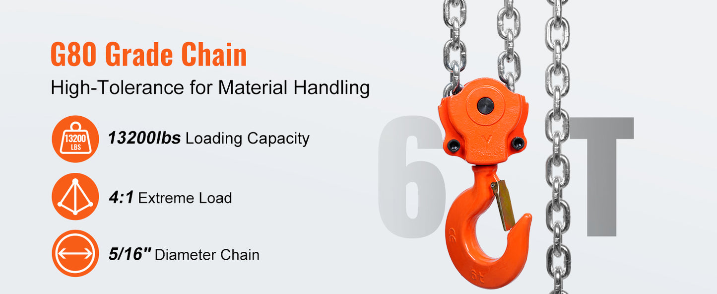 VEVOR Manual Lever Chain Hoist G80 Galvanized Carbon Steel with Weston Double-Pawl Brake Auto Chain Leading & 360° Rotation Hook
