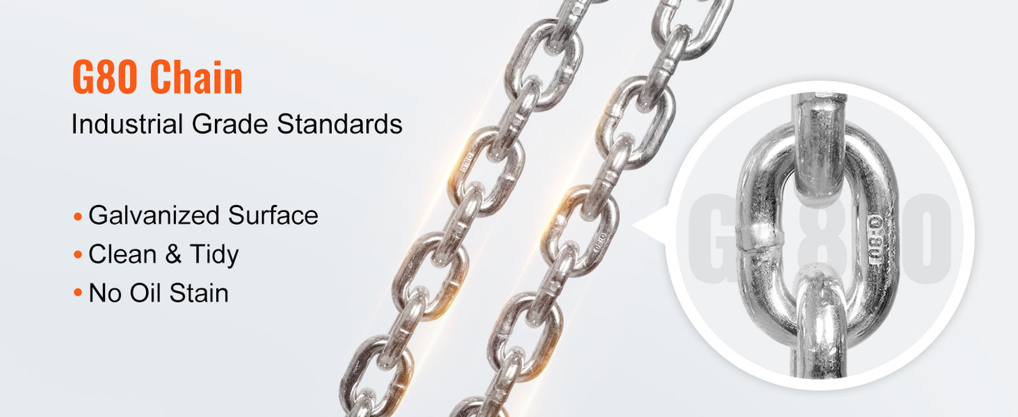 VEVOR Manual Lever Chain Hoist G80 Galvanized Carbon Steel with Weston Double-Pawl Brake Auto Chain Leading & 360° Rotation Hook
