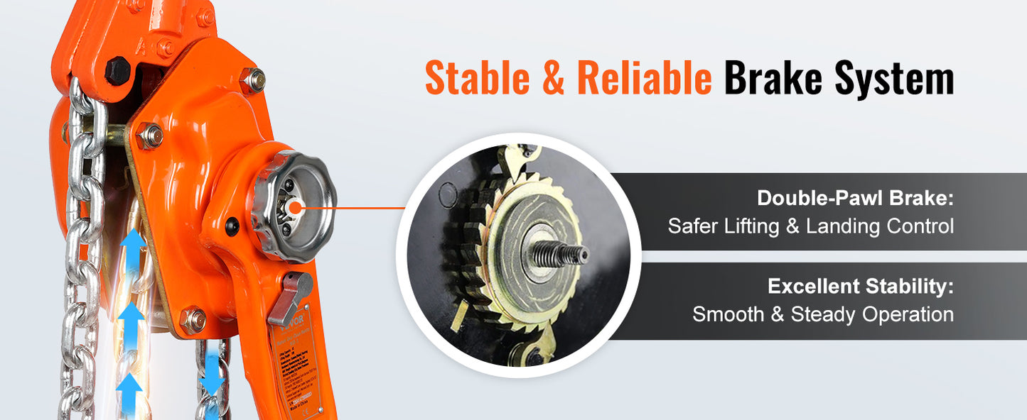 VEVOR Manual Lever Chain Hoist G80 Galvanized Carbon Steel with Weston Double-Pawl Brake Auto Chain Leading & 360° Rotation Hook