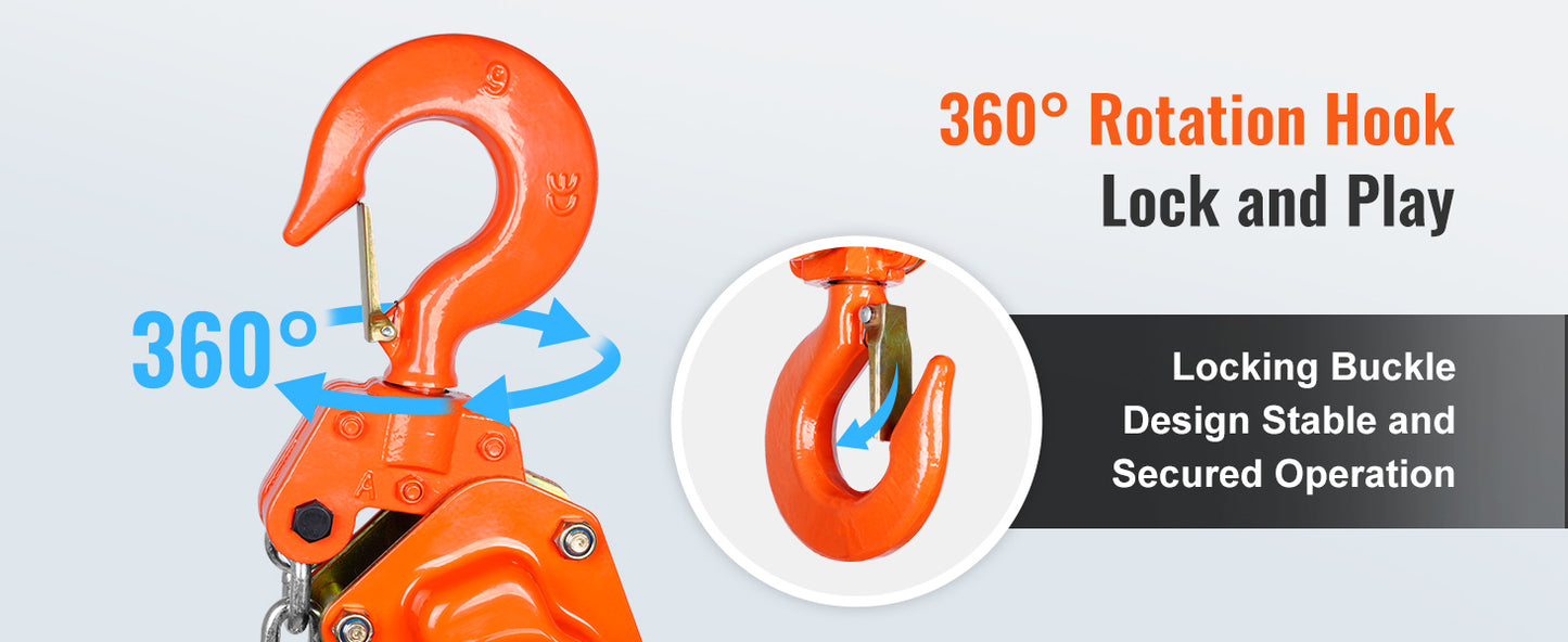 VEVOR Manual Lever Chain Hoist G80 Galvanized Carbon Steel with Weston Double-Pawl Brake Auto Chain Leading & 360° Rotation Hook