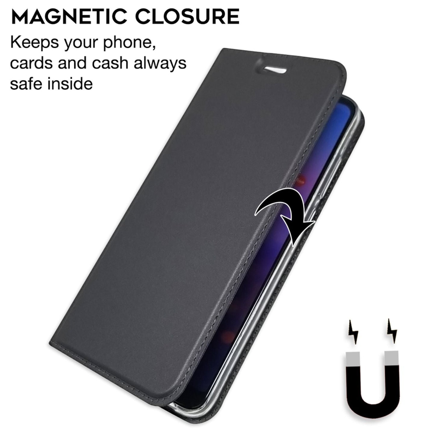 NALIA Huawei P20 Pro Slim Kickstand Flip Case Aus Kunstleder Hochwertig - Magnet Dünn Schutz