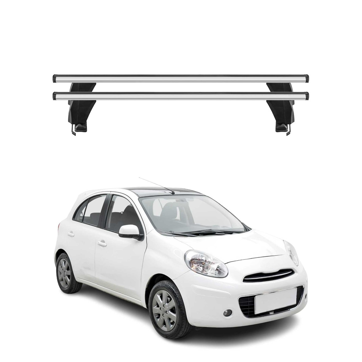 Menabo Dachträger Grundtäger für Nissan Micra 2010-2017 50kg Alu Silber 2 tlg