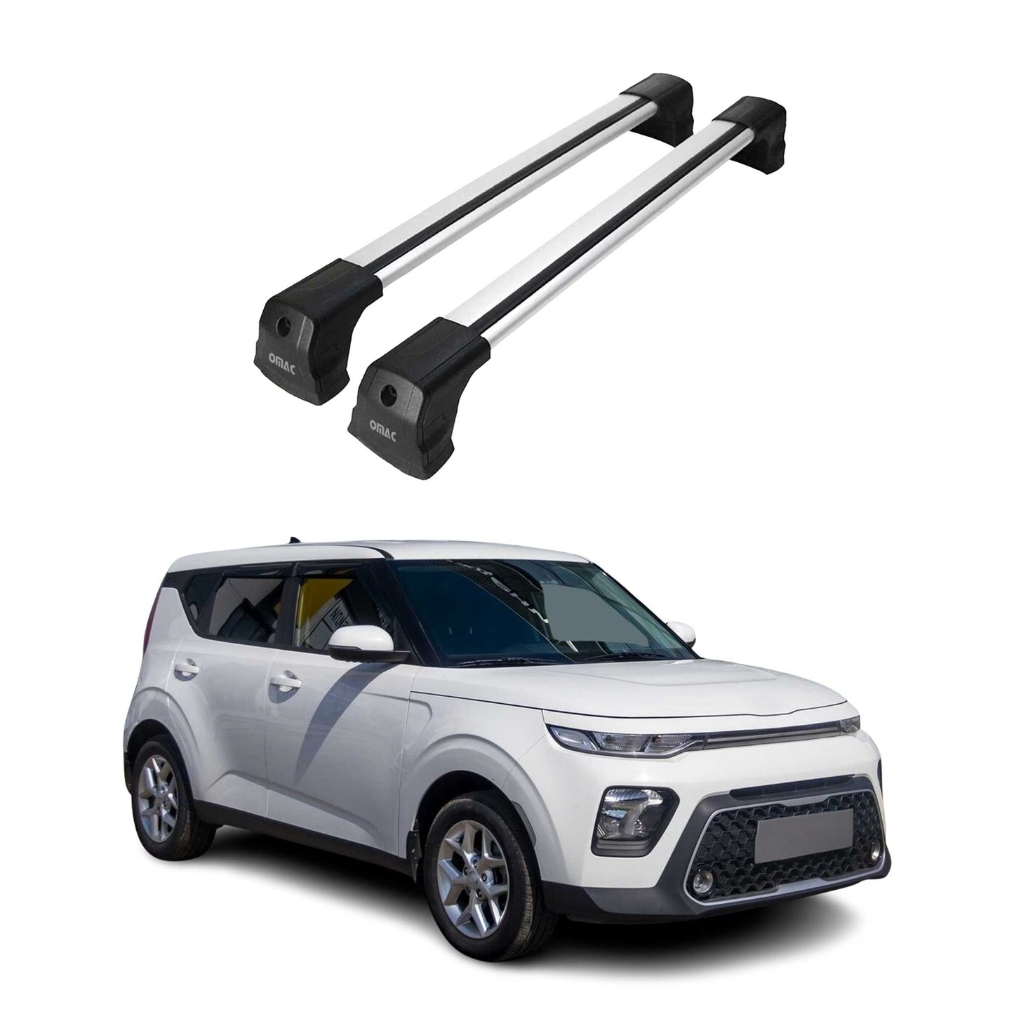 Portbagaj de plafon pentru Kia Soul 2020-2025 75kg, aluminiu argintiu, 2 buc.