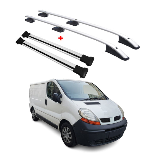 Dachreling + Dachträger für Renault Trafic Opel Vivaro 2001-2014 Kurzer Alu Grau