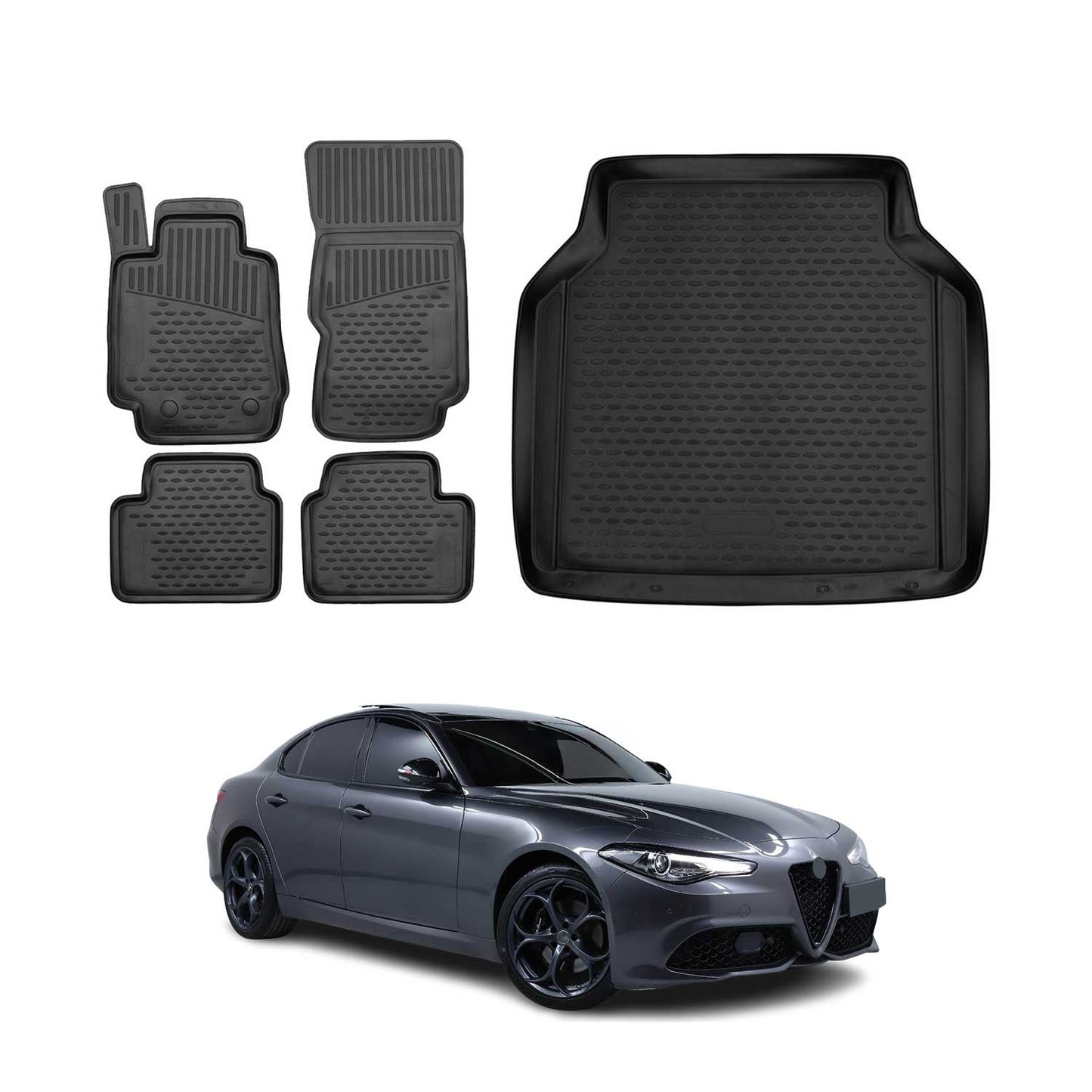Set covorașe și portbagaj pentru Alfa Romeo Giulia 4 2015-2025 TPE Negru