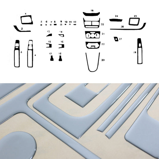 Ornamente interioare cockpit pentru Fiat Doblo 2000-2010, aspect aluminiu, 25 bucăți