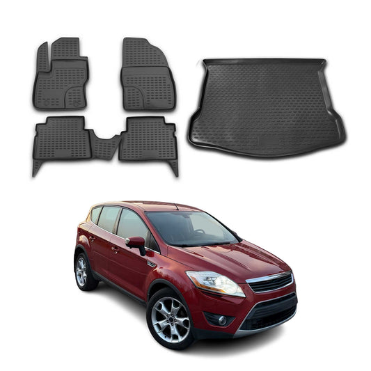 Set covorașe și tapițerie portbagaj pentru Ford Kuga 2008-2013, cauciuc TPE, negru, 5 buc.