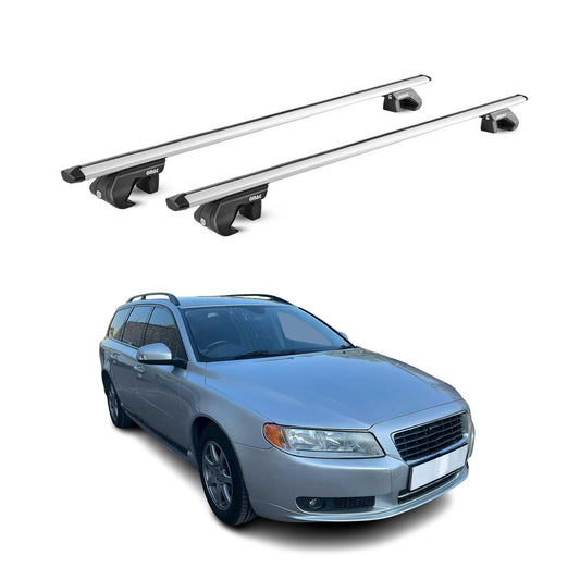 Portbagaj de plafon pentru Volvo V70 2007-2016 5 uși 90 kg aluminiu argintiu 2 piese ABE