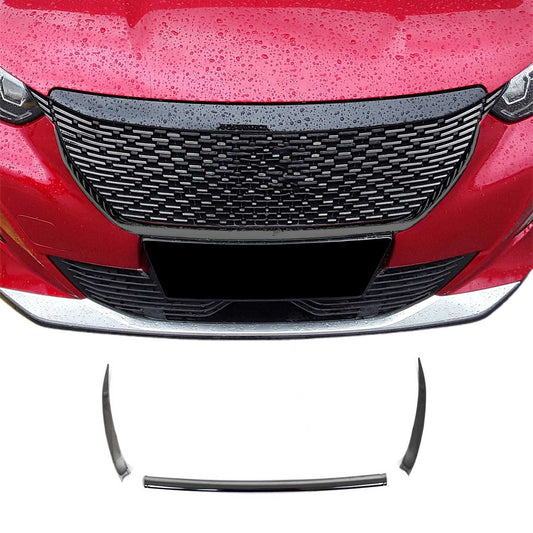 Benzi decorative grilă auto pentru Peugeot 2008 2020-2021, oțel inoxidabil, culoare închisă, 3x