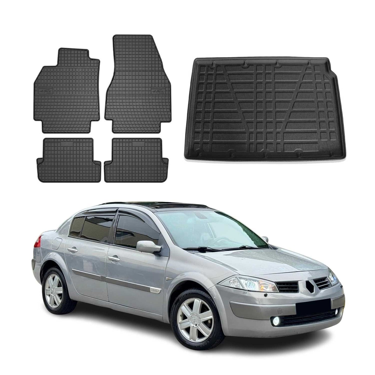 Set covorașe și portbagaj pentru Renault Megane hatchback 2004-2010, cauciuc, 5 buc.