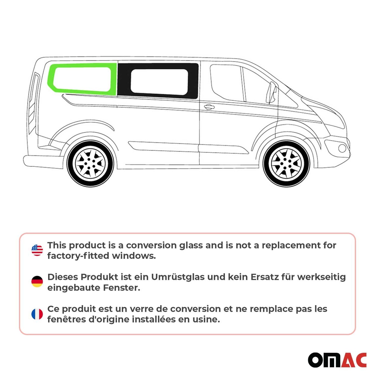 Seitenfenster Seitenscheibe für Ford Transit Custom 2013-2024 Rechts L1 Schwarz