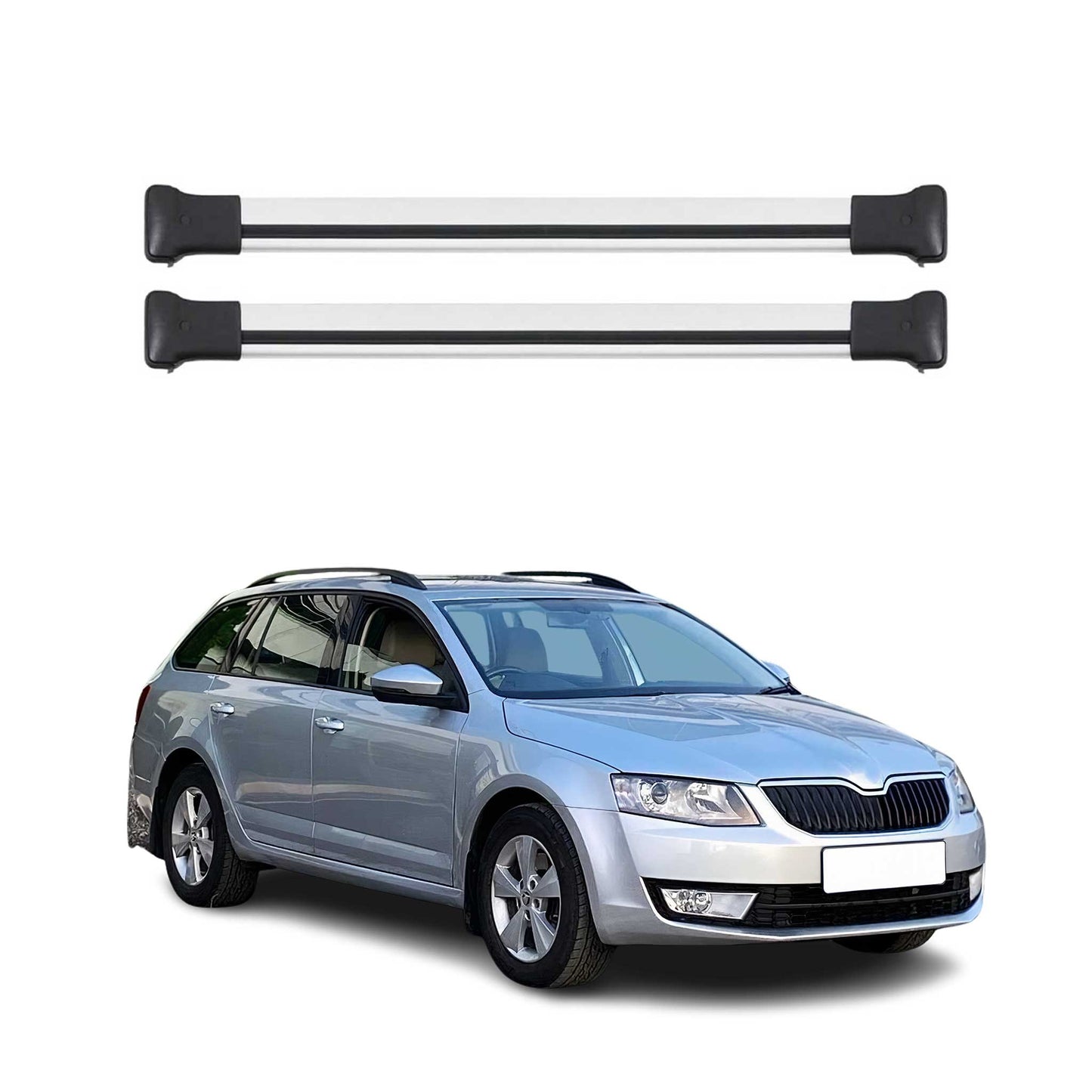 Portbagaj de plafon pentru Skoda Octavia mk3 Estate 2013-2020 75kg aluminiu argintiu 2x