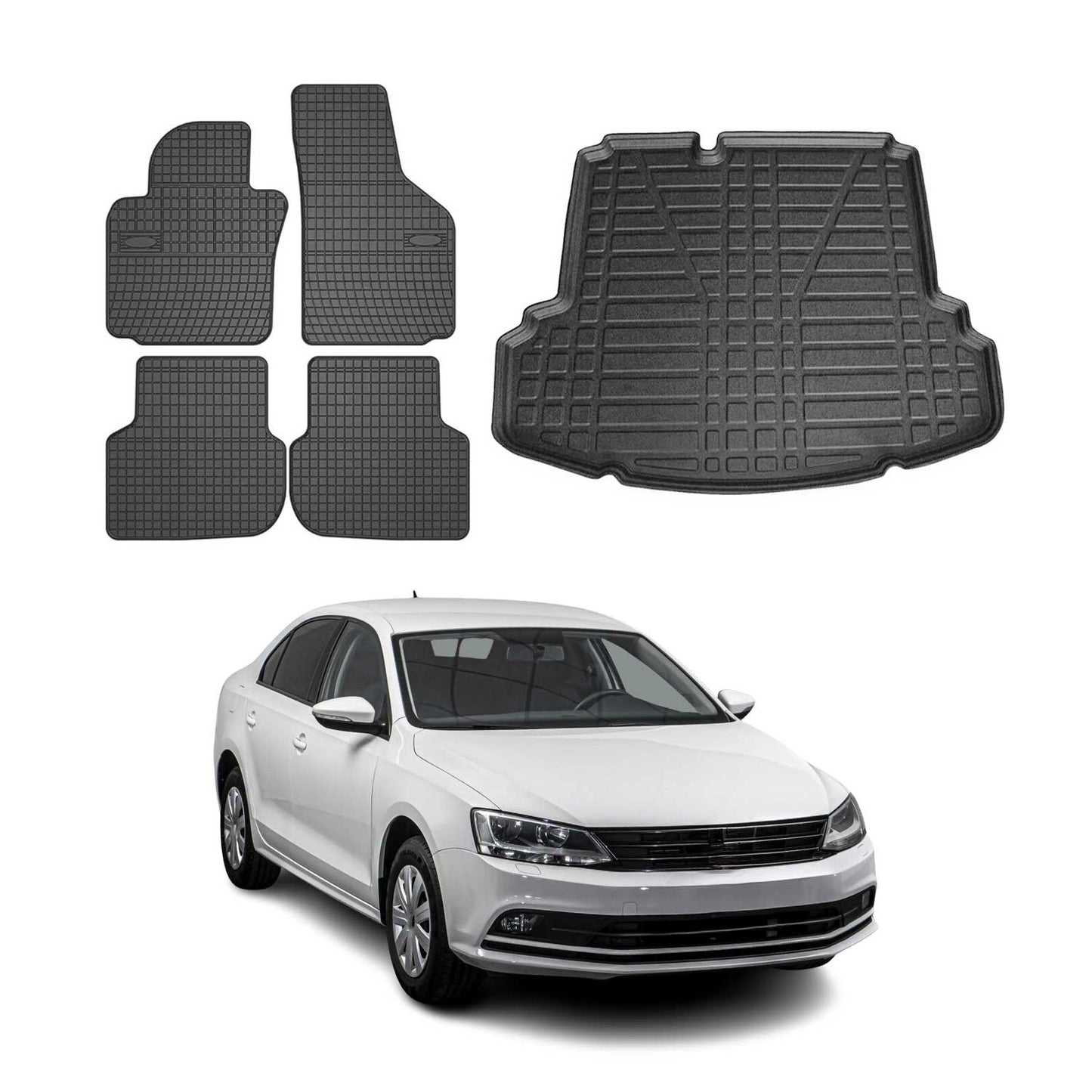 Fußmatten & Kofferraumwanne Set für VW Jetta Stufenheck 2011-2014 Gummi 5x
