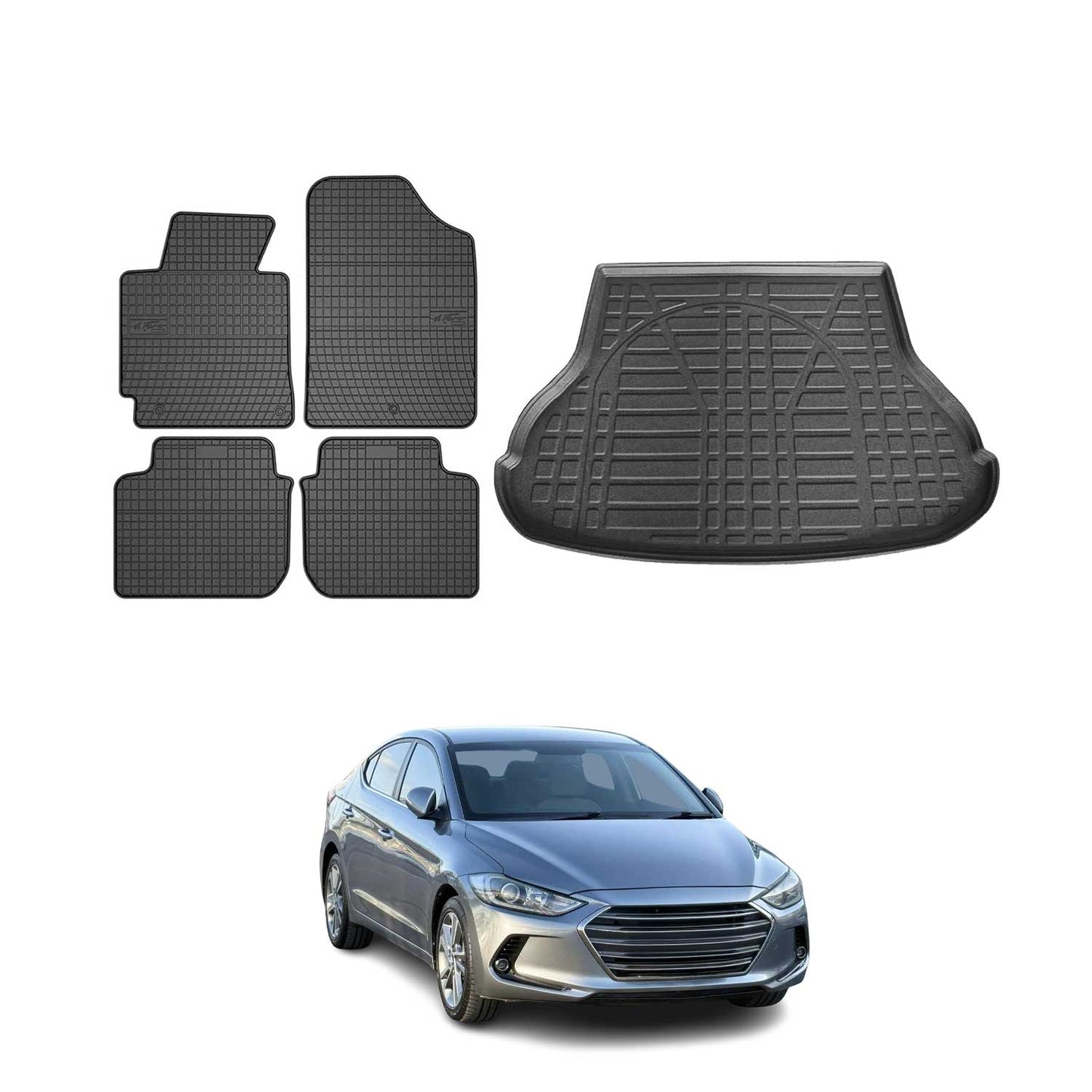 Set covorașe și portbagaj pentru Hyundai Elantra 2010-2015, cauciuc, negru, 5 buc.