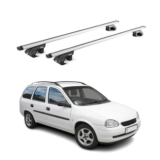 Portbagaj de plafon pentru Opel Corsa B Estate 1993-2000 90kg aluminiu argintiu 2 piese ABE