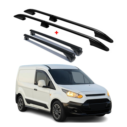 Dachreling + Dachträger für Ford Connect 2002-2013 L1 Kurzer RS Alu Schwarz 4x