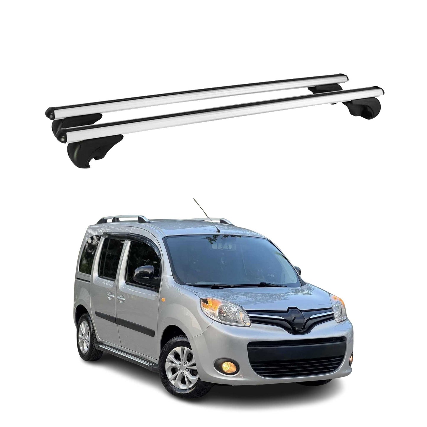 Portbagaj de plafon pentru Renault Kangoo mk2 2007-2021 75kg aluminiu argintiu 2 buc