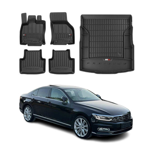 OMAC Fußmatten & Kofferraumwanne Set für VW Passat B8 2014-2019 Gummi Schwarz 5x
